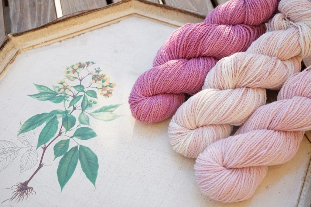 three skeins of yarn naturally dyed with indigo
