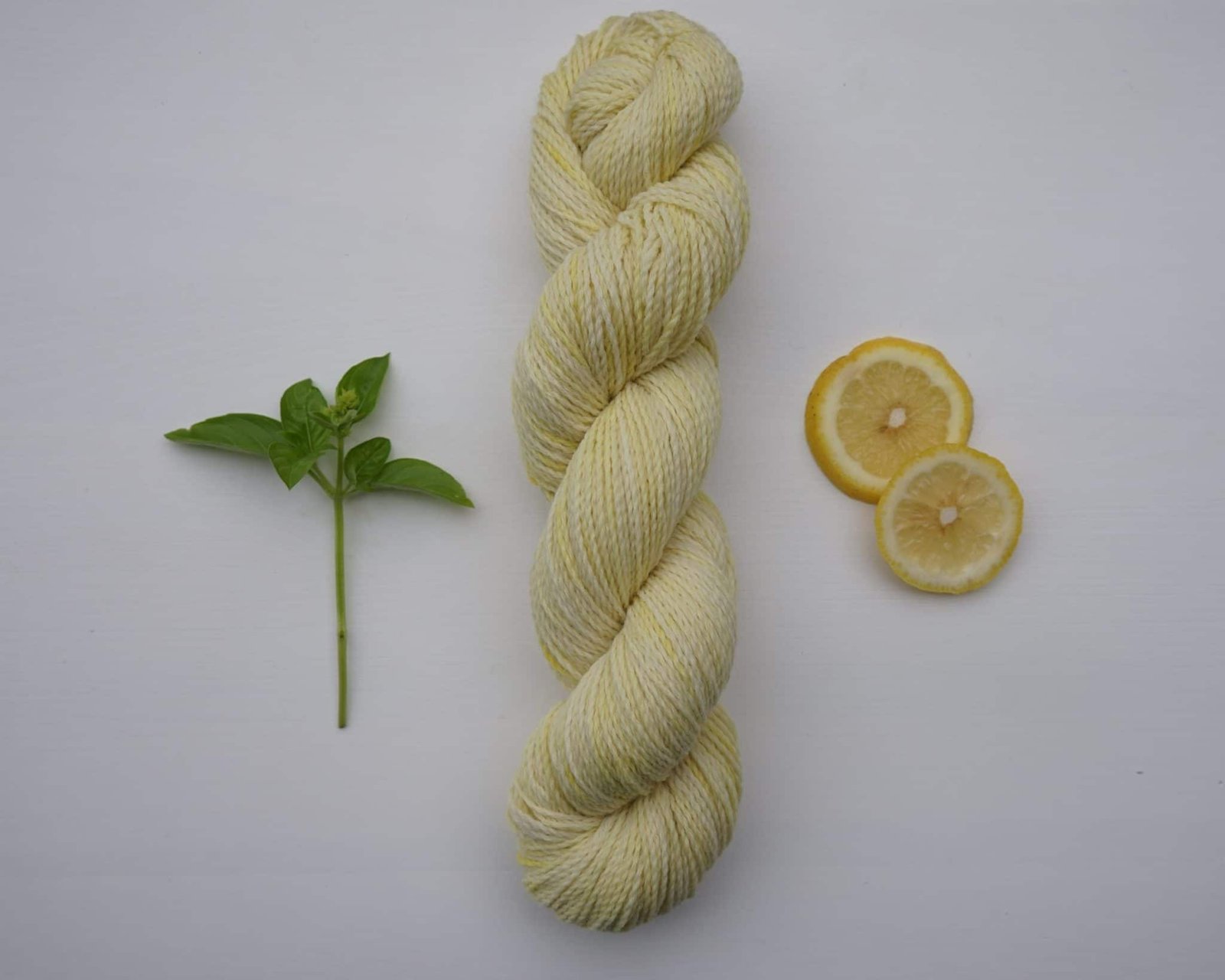 naturally dyed skein of yarn dyed with goldenrod