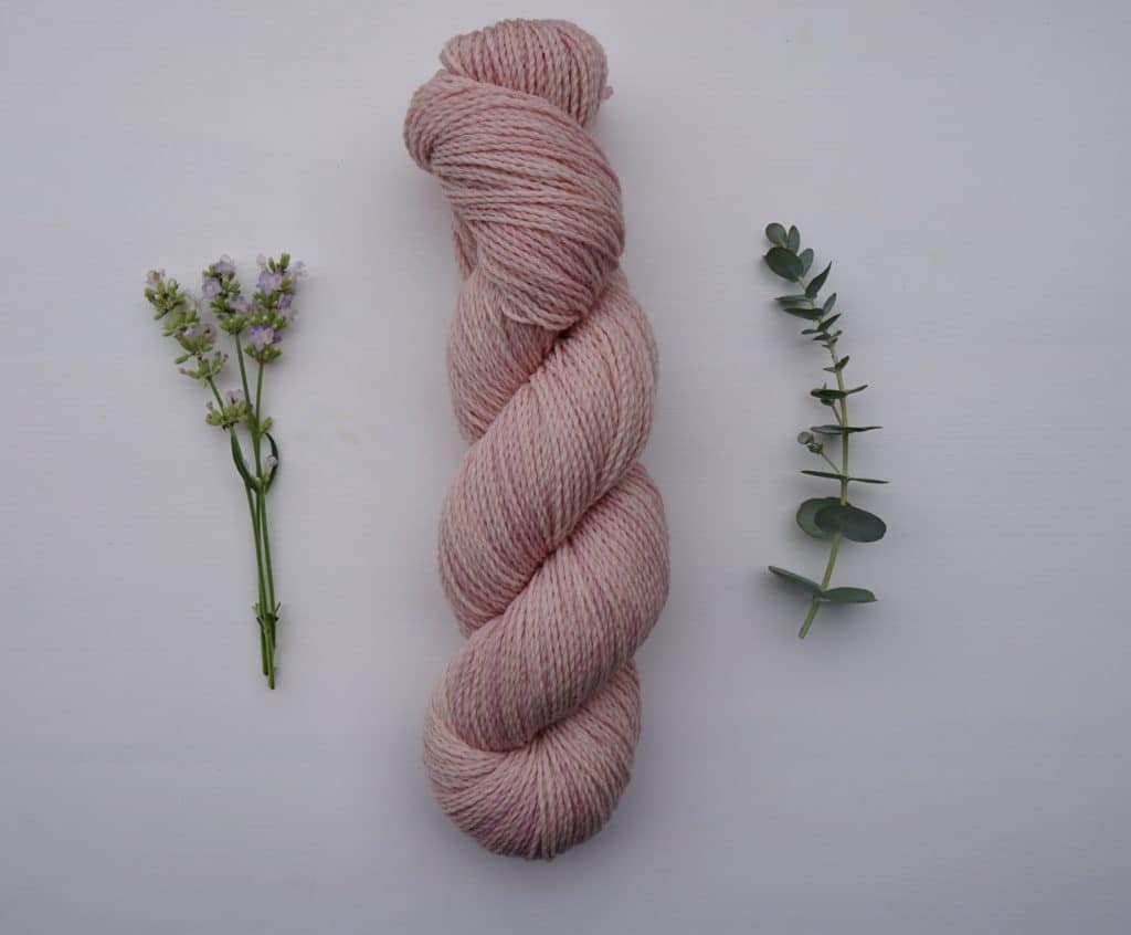 naturally dyed skein of yarn dyed with cochineal