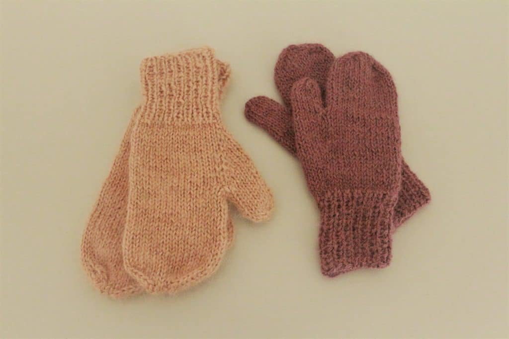 two pairs of mittens, pattern by tincanknits