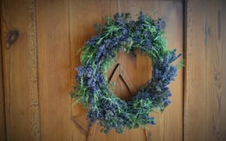 wreath hung up on an armoire