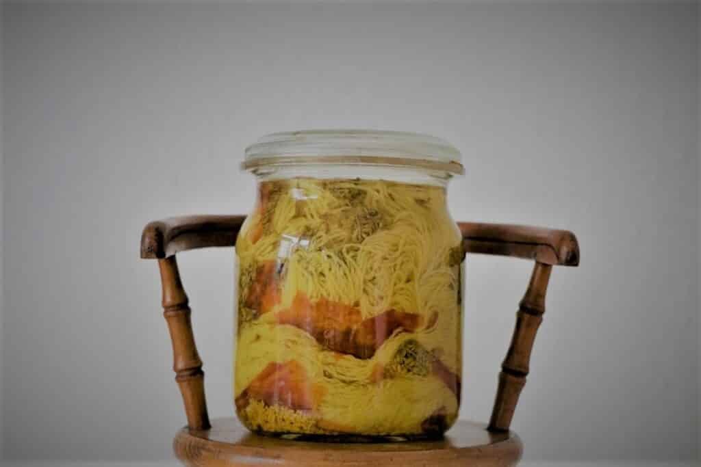 goldenrod onion skins solar dyeing glass jar and yellow colored yarn