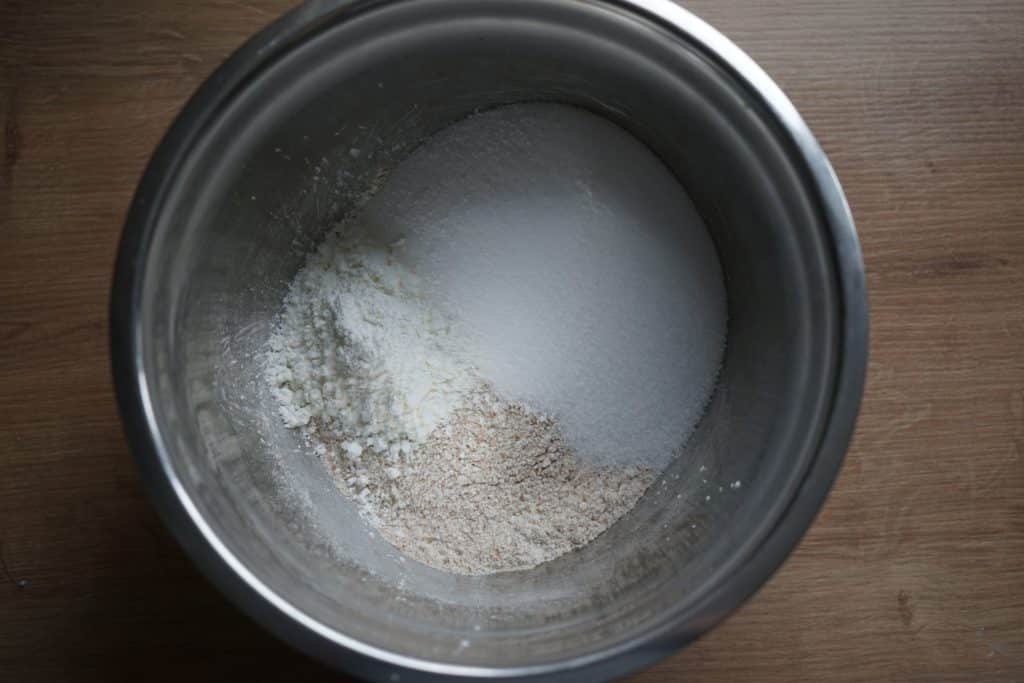 dry ingredients for play dough in a silver bowl