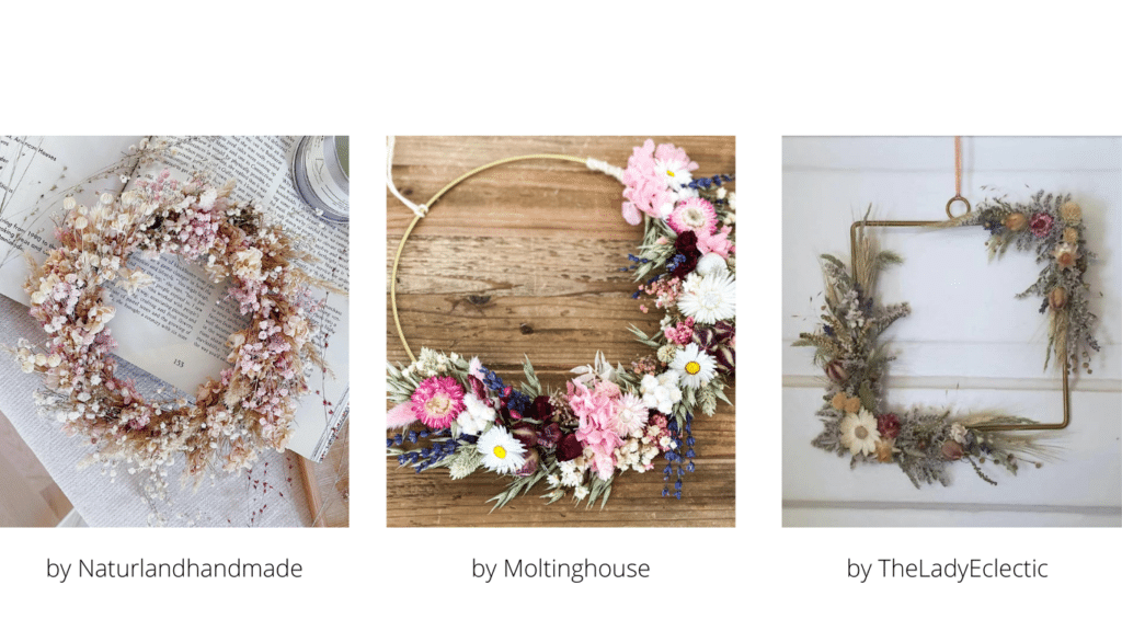 dried flower wreaths available on Etsy