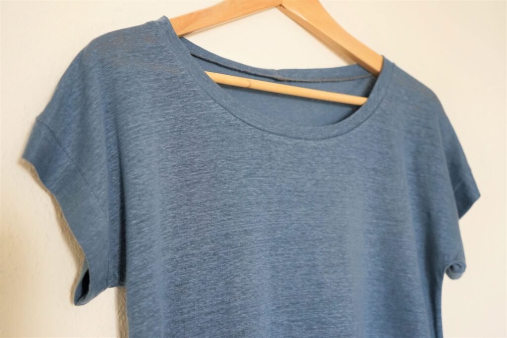 blue grey linen jersey handmade tee