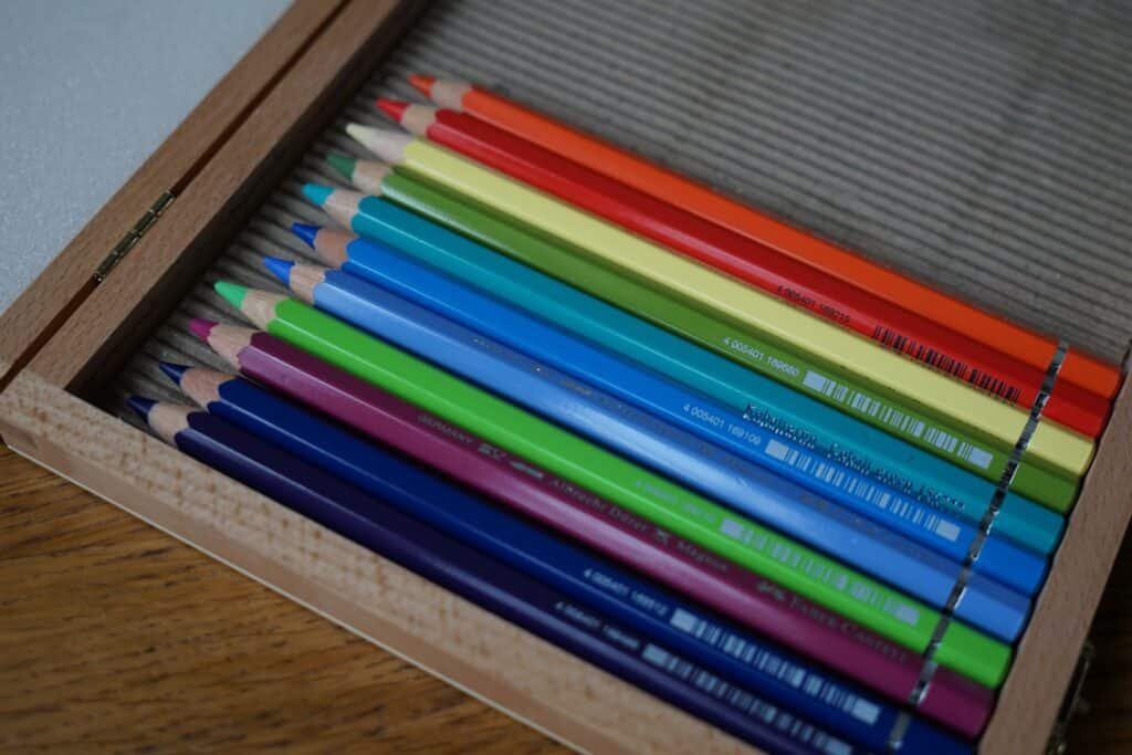 colorful pencils from Faber Castell in a wooden box