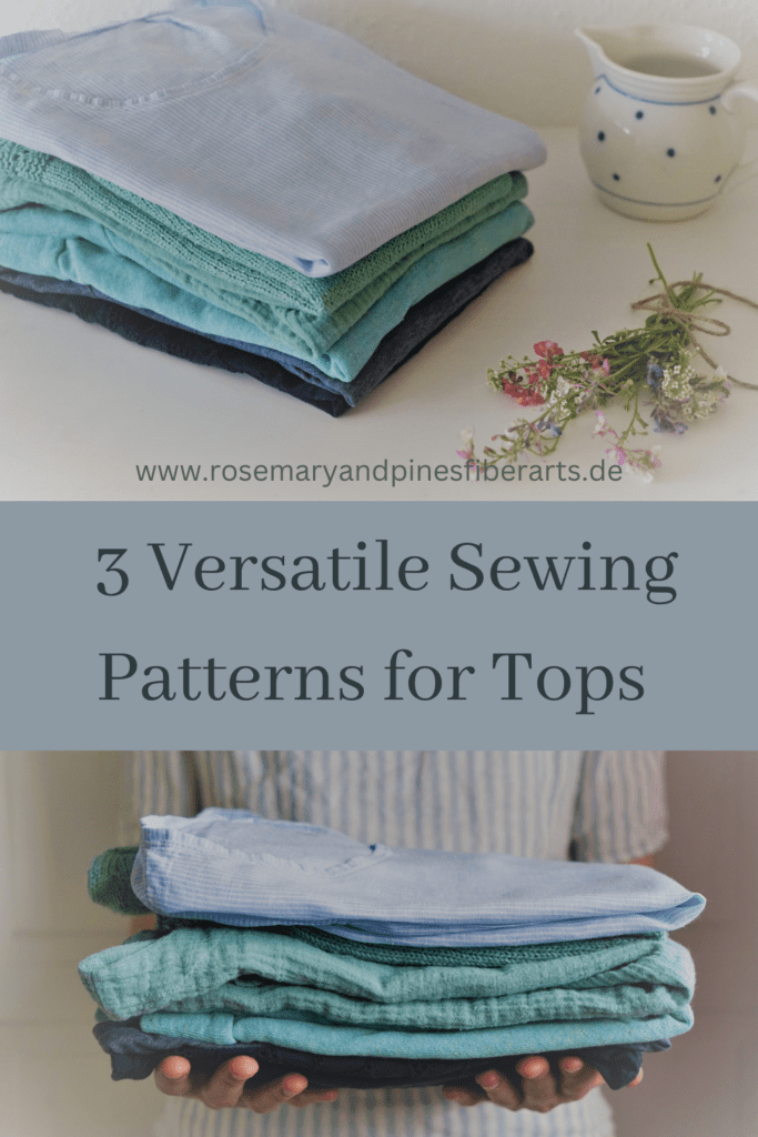 a stack of hand sewn garments in blues and greens