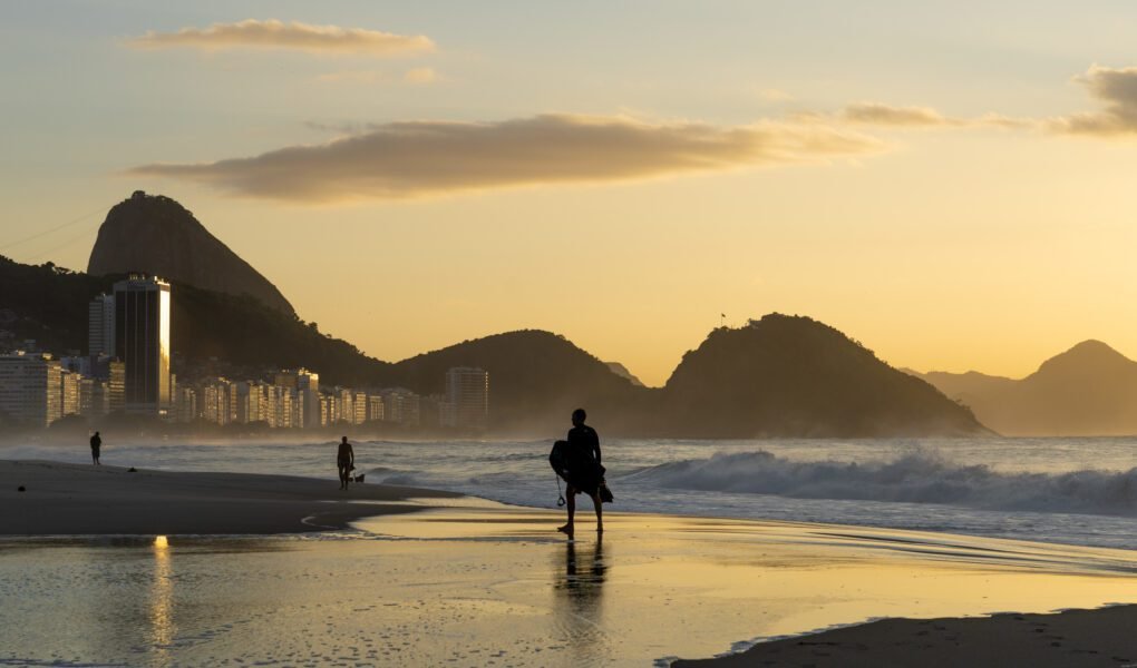 sunrise in rio de janeiro, view at the copacabana beach