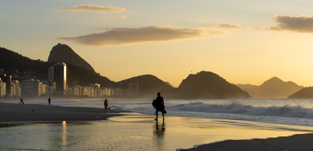 sunrise in rio de janeiro, view at the copacabana beach