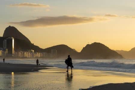 sunrise in rio de janeiro, view at the copacabana beach